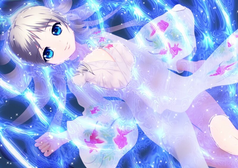 anime girl in glowing water
