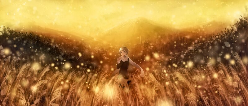 Anime girl in golden field