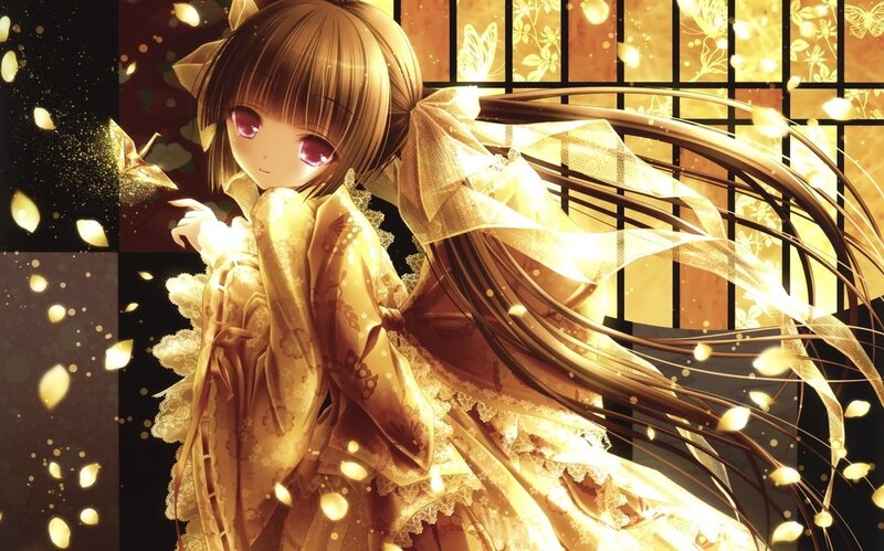 anime girl in golden kimono