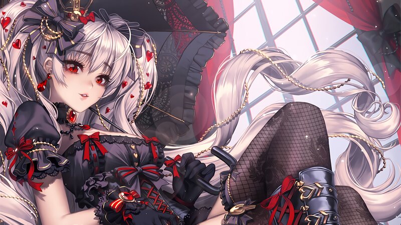 Anime Girl in Gothic Dress — Black, Dramatic