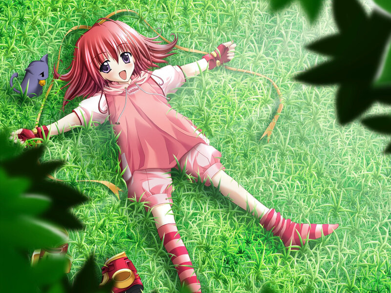Anime girl in grass