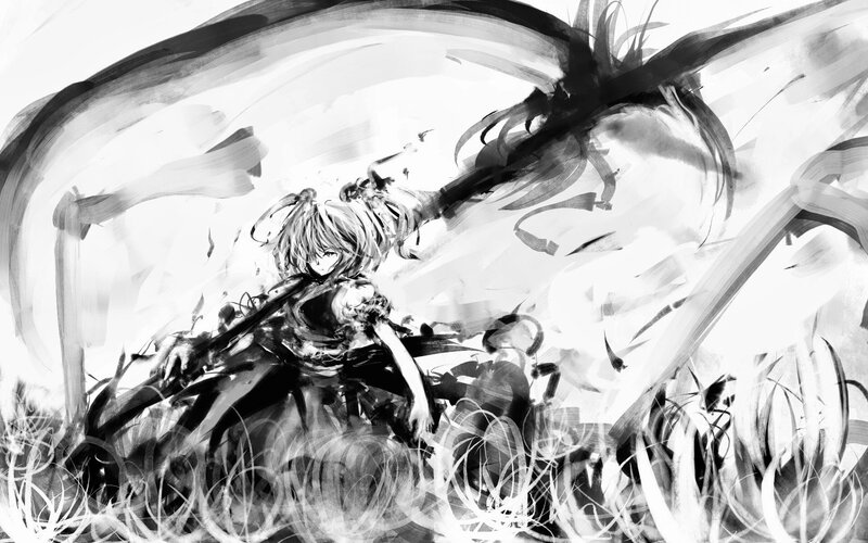Anime Girl in Grass — Black, Dramatic