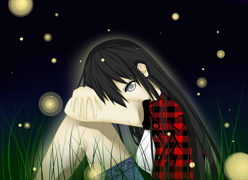 Anime Girl in Grass — Black