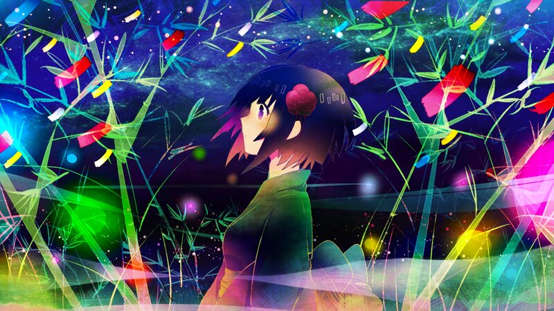 Anime Girl in Grass — Green, Dreamy