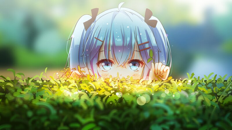 Anime Girl in Grass — Green, Playful, Afternoon