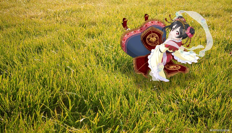 Anime Girl in Grass — Green, Serene, Afternoon, Costume