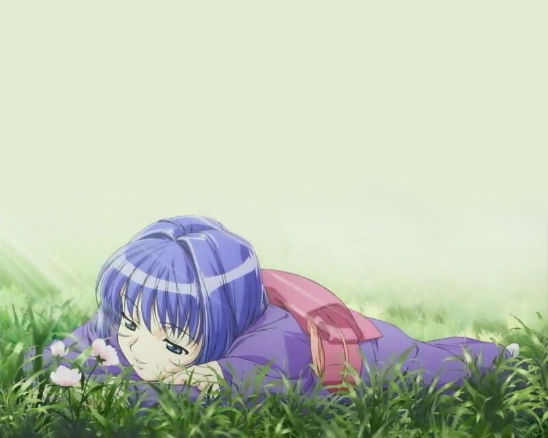 Anime Girl in Grass — Green, Serene, Afternoon, Flowers