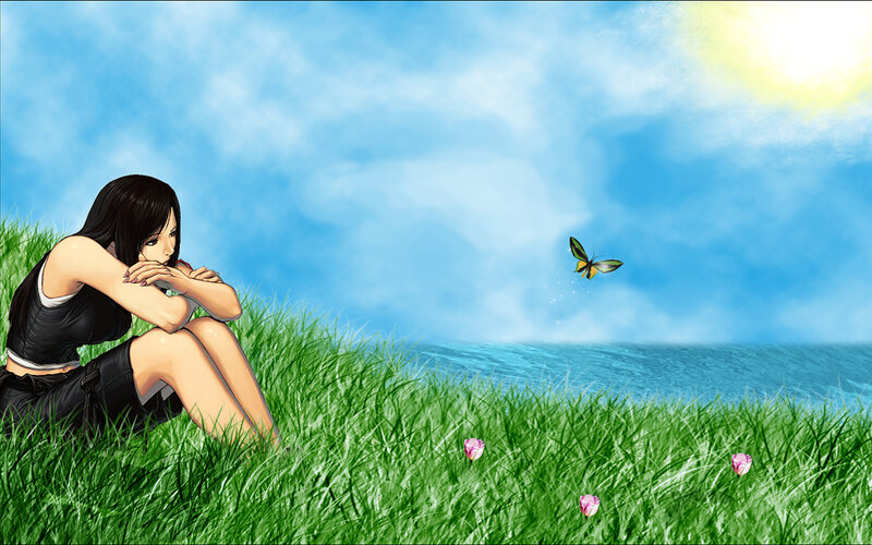 Anime Girl in Grass — Green, Serene, Afternoon, Manga