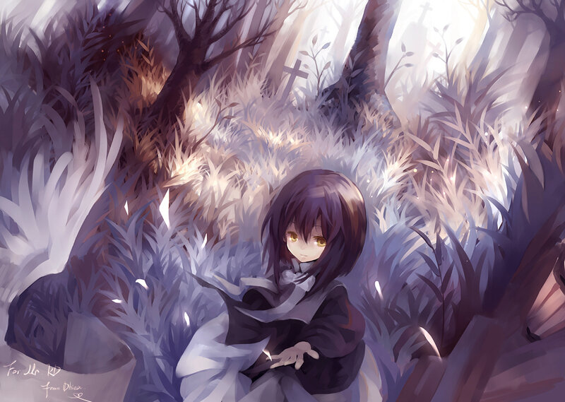 Anime Girl in Grass — Purple