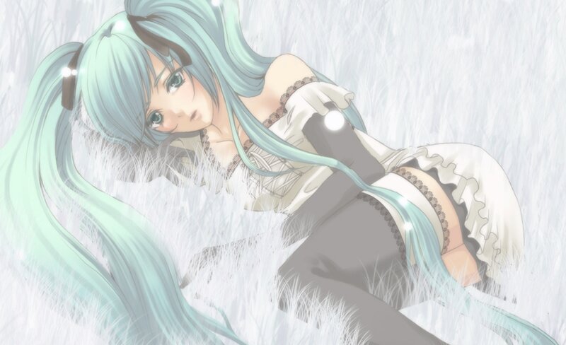 Anime Girl in Grass — White