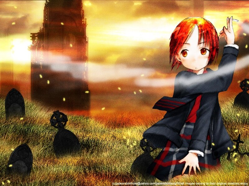 Anime girl in graveyard