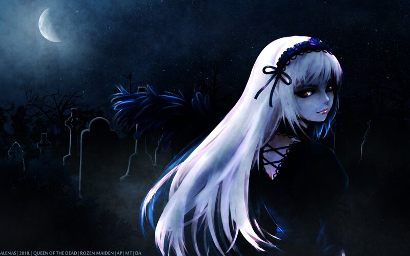 Anime Girl in Graveyard — Black, Dark, Mysterious