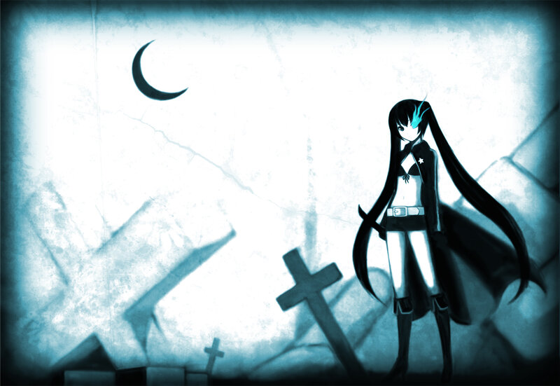 Anime Girl in Graveyard — Blue, Dark, Somber, Night, Digital Art