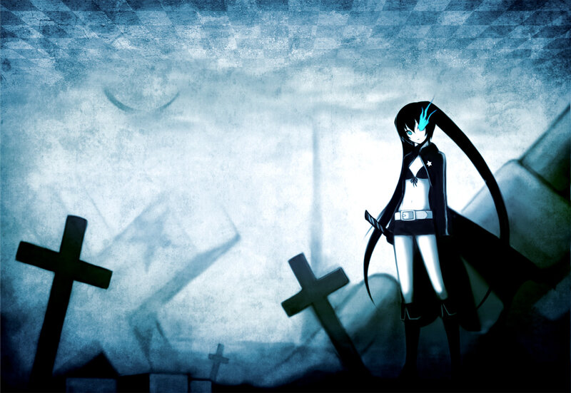 Anime Girl in Graveyard — Blue, Dark, Somber, Night
