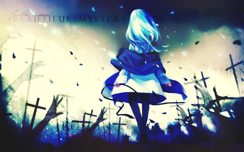 Anime Girl in Graveyard — Blue, Dramatic