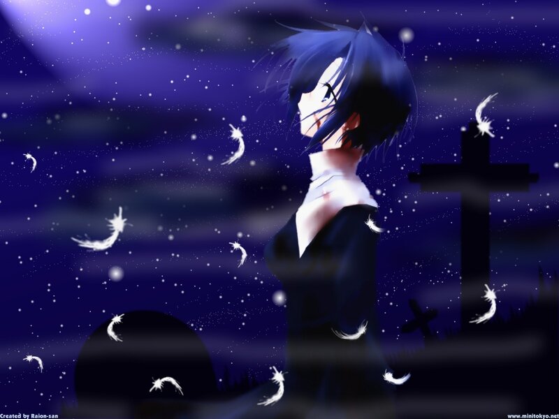Anime Girl in Graveyard — Blue, Melancholic