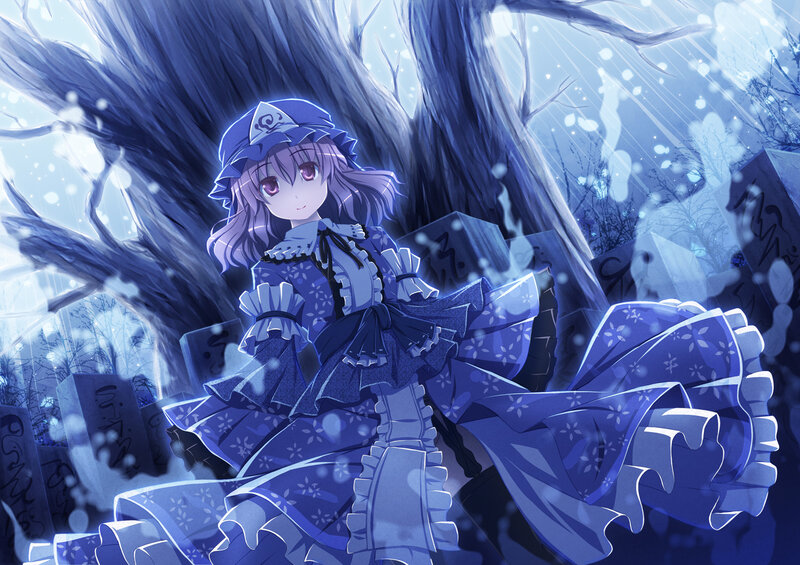 Anime Girl in Graveyard — Blue, Serene