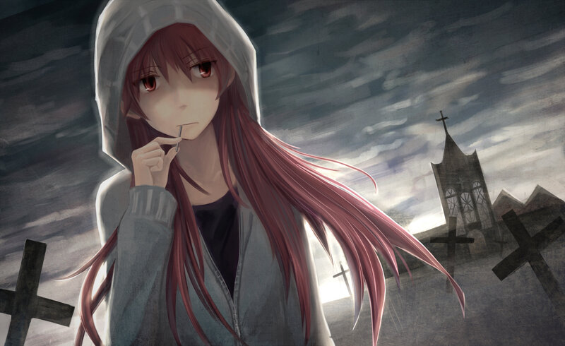Anime Girl in Graveyard — Gray