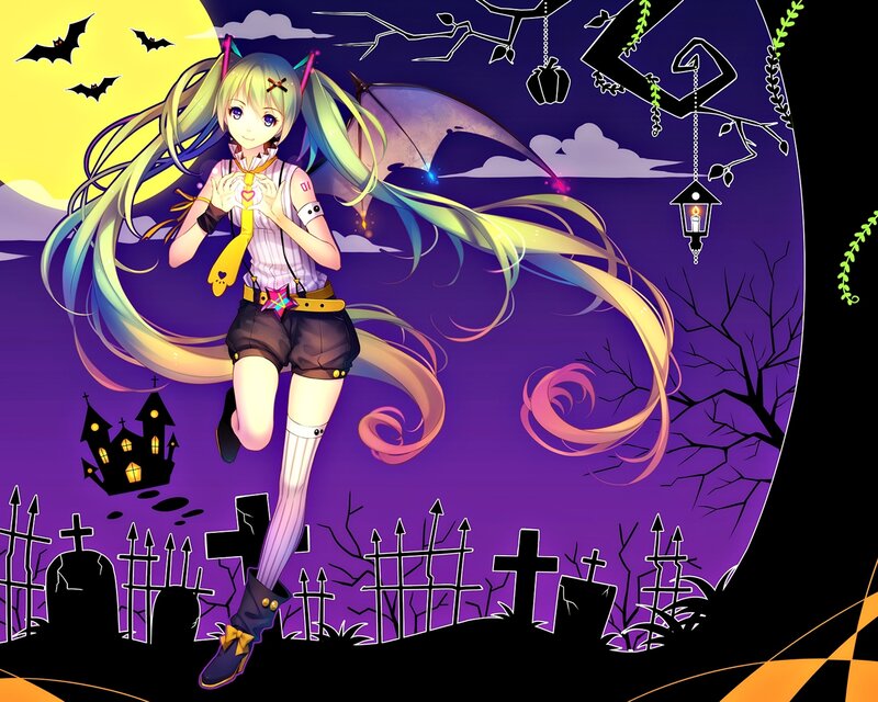 Anime Girl in Graveyard — Purple, Festive