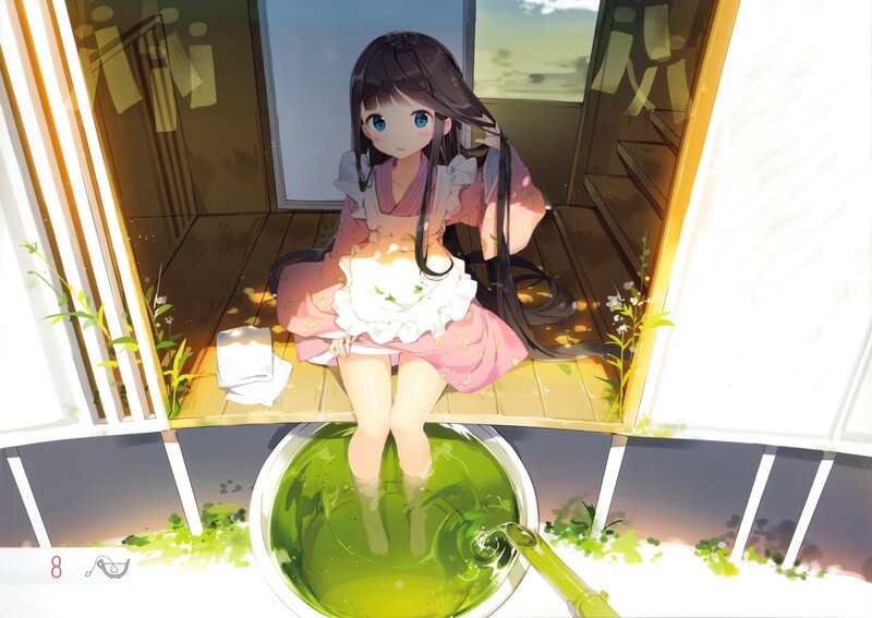 anime girl in green bath