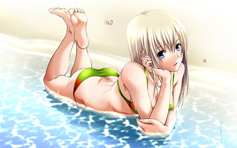 anime girl in green bikini