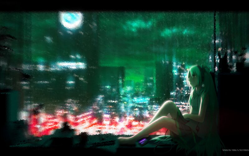 Anime girl in green city