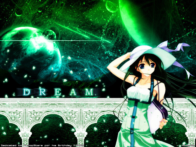 Anime girl in green dream world