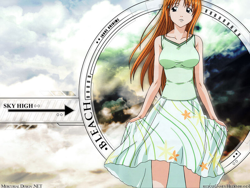 Anime Girl in Green Dress — Dramatic, Clouds