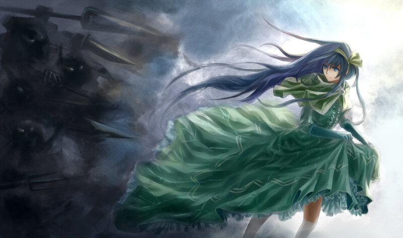 Anime Girl in Green Dress — Dramatic, Digital Art