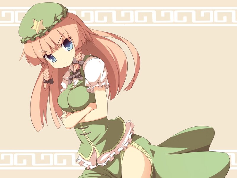 Anime Girl in Green Dress — Neutral, Hat