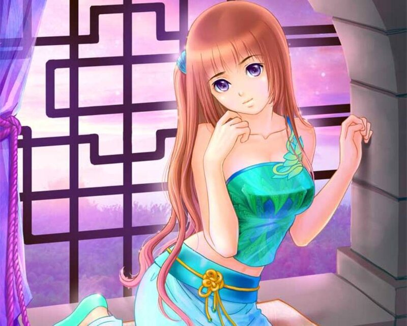 Anime Girl in Green Dress — Purple