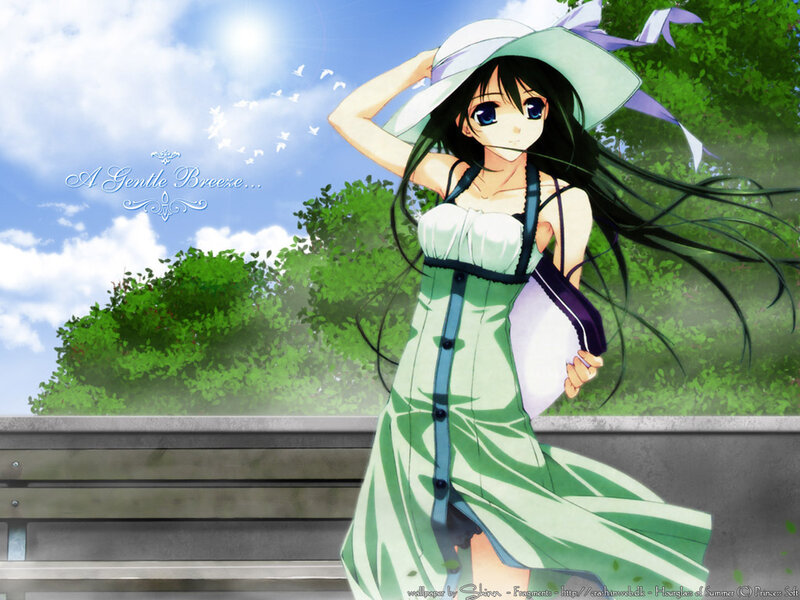 Anime Girl in Green Dress — Serene, Summer