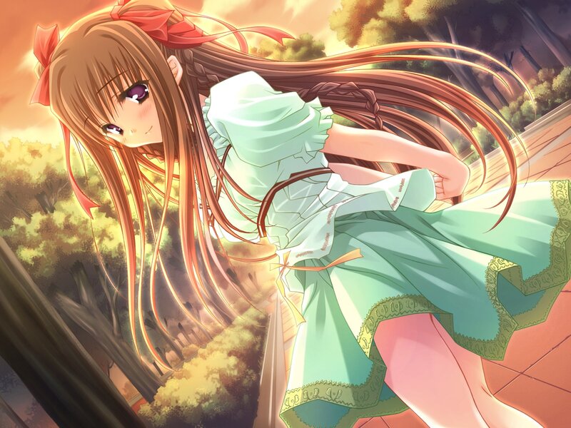 Anime Girl in Green Dress — Serene, Sunset