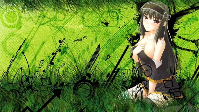 anime girl in green field