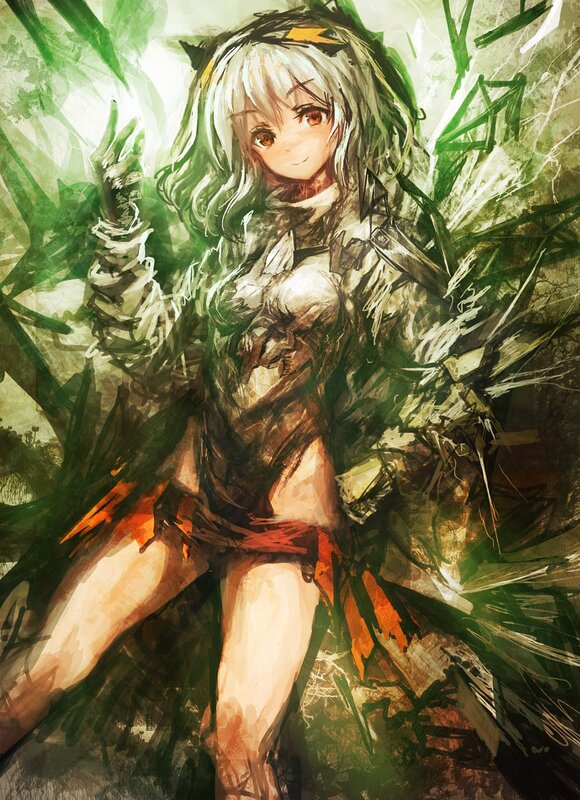Anime girl in green forest