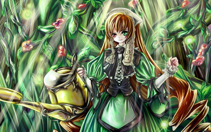 Anime girl in green garden