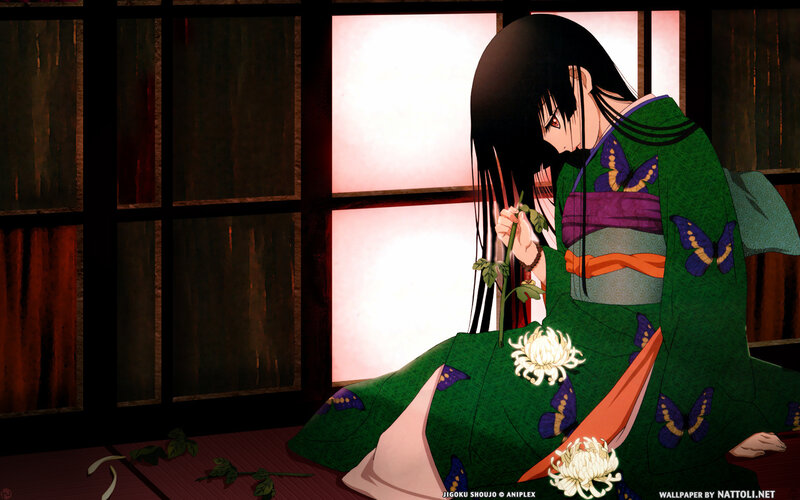 Anime girl in green kimono