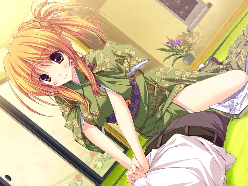 Anime girl in green kimono