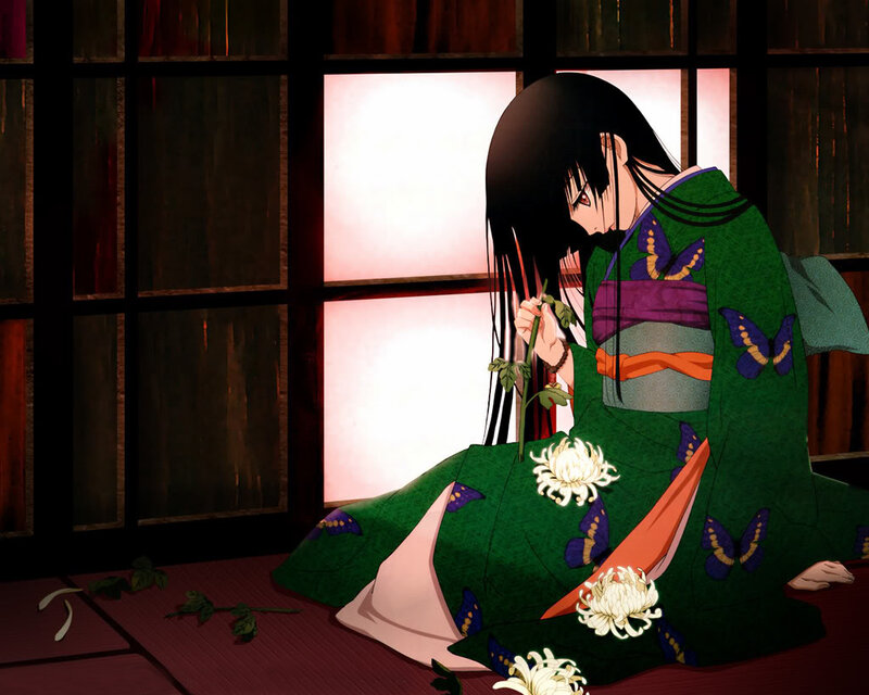 anime girl in green kimono