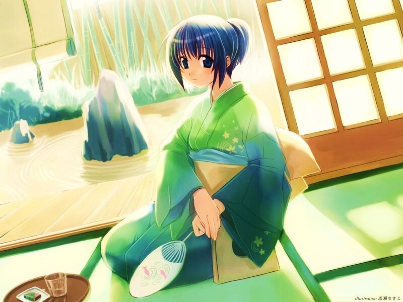anime girl in green kimono