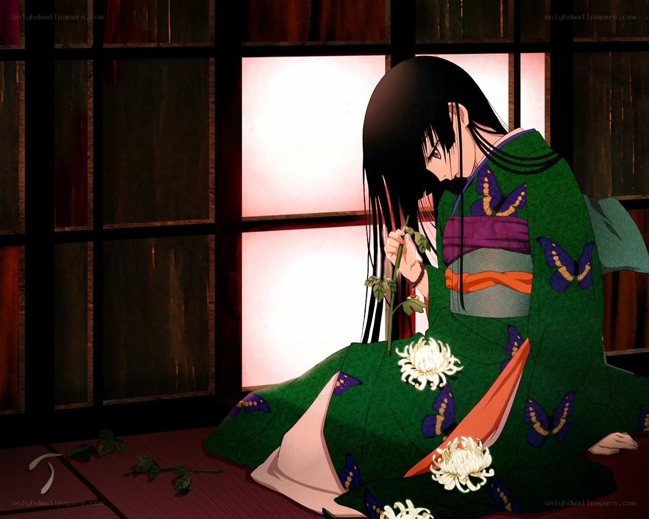 anime girl in green kimono