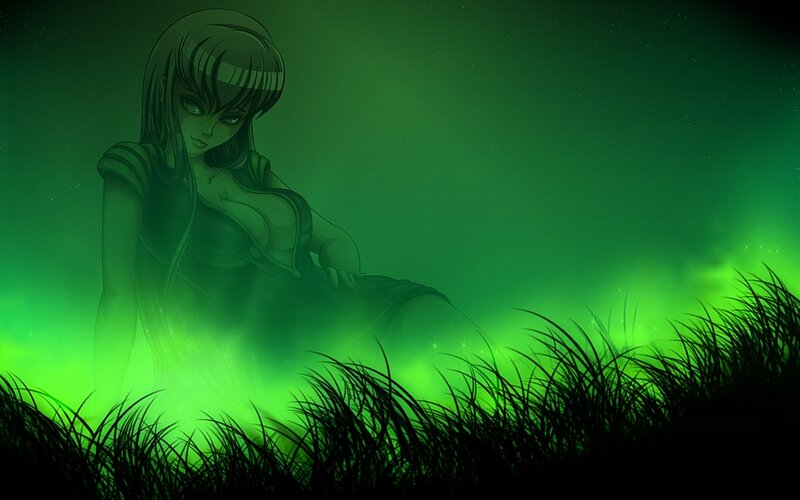 anime girl in green mist