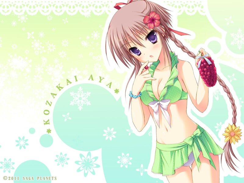 Anime Girl in Green Outfit — Playful, Flower