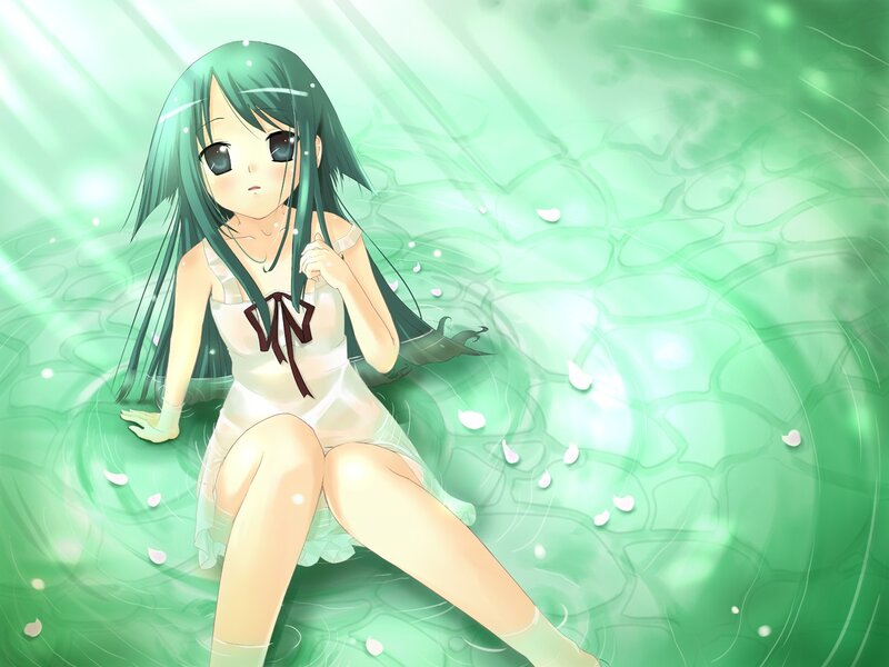 anime girl in green water