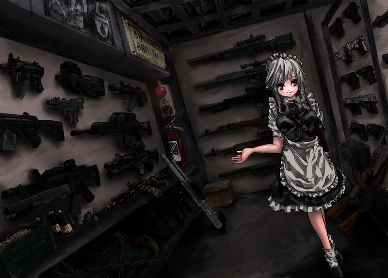 anime girl in gun room