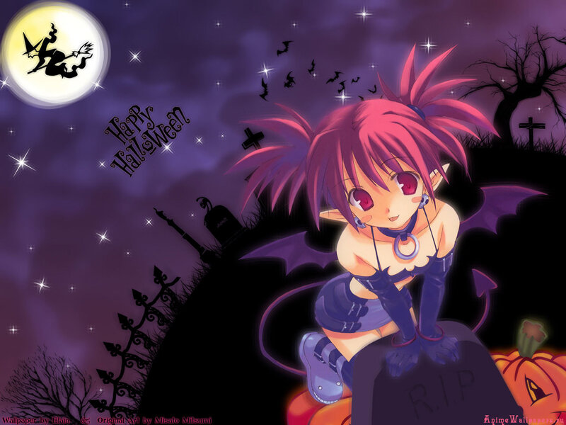 Anime girl in Halloween scene