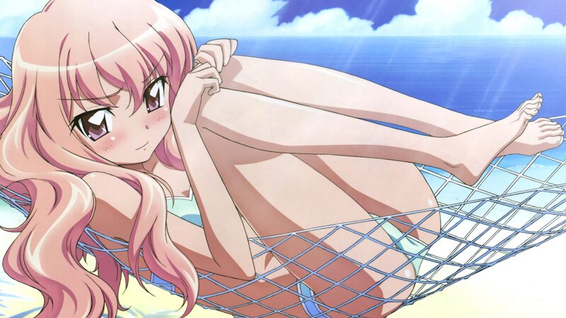 anime girl in hammock at beach