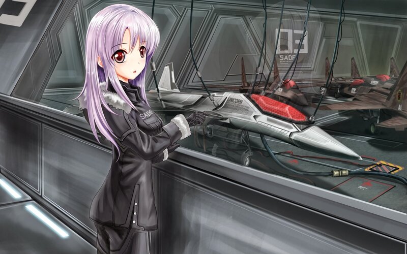 Anime Girl in Hangar — Gray