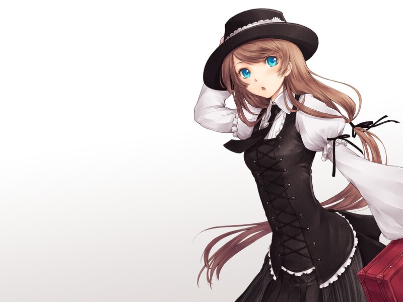anime girl in hat and corset