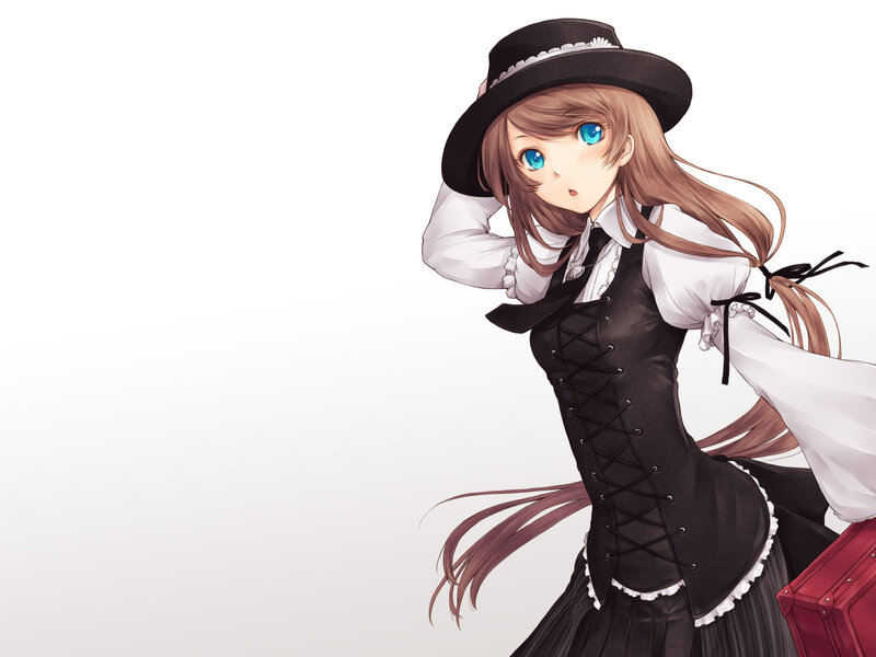Anime Girl in Hat — Black, Neutral
